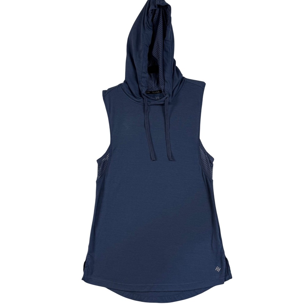Nicole Miller XS Slate Blue Hooded Tank Top Mesh Workout Gym Active Techwear